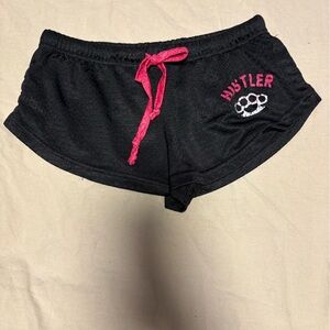Hustler Hollywood Black Shorts with Pink Drawstring